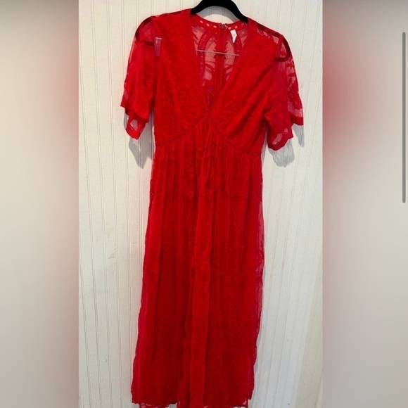 Pinkblush Red Lace Mesh Overlay Maxi Dress - Picture 5 of 10